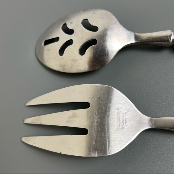 2 Pc Townhouse Serving Meat Fork Pierced Spoon Cambridge Stainless Flatware - Picture 4 of 9